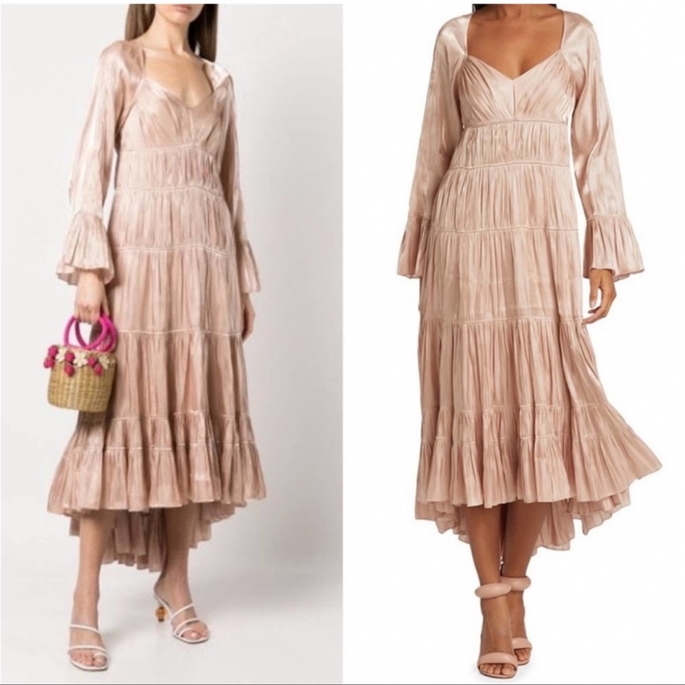 Cinq a Sept Nina Tiered Satin Midi Dress